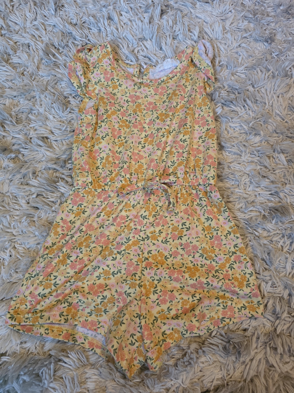 btween Yellow Floral Girls' Romper with Pink & Green Accents